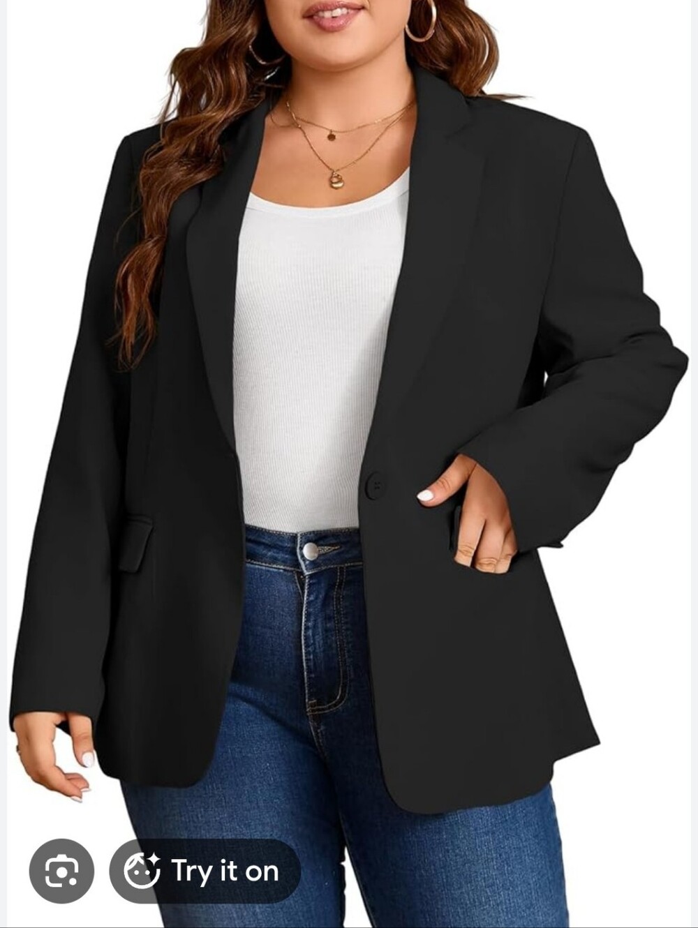 CeCe Black Single-Button Notch Lapel Blazer with Flap Pockets